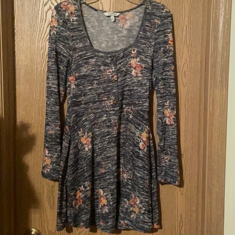 Grey and orange floral lightweight sweater dress,L
